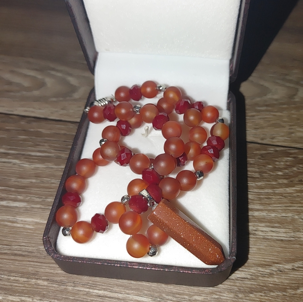 Red Camellia Magnetic Bead Necklace/Crystal Charm
